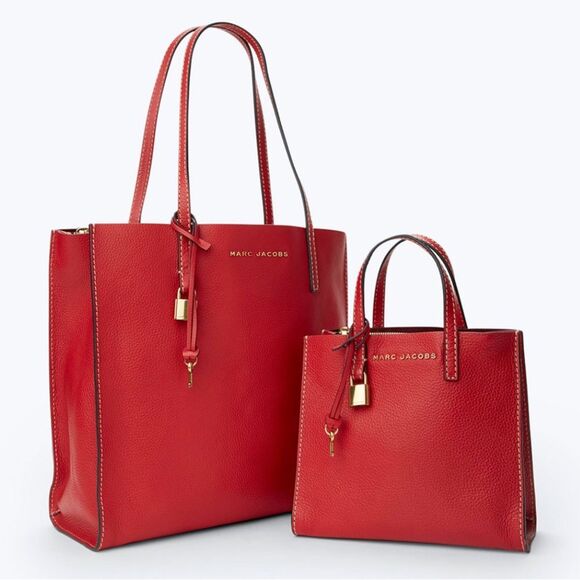 The Marc Jacobs Fire engine Red Pebbled Leather Grind Tote with Gold lock & Key - Picture 2 of 12
